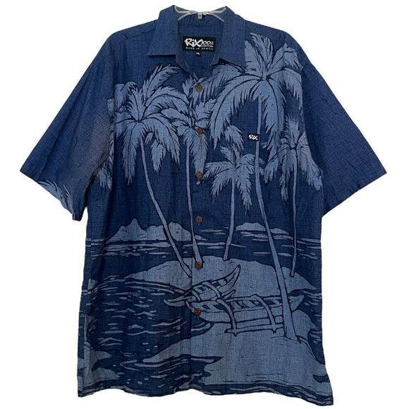 Rix Aloha Shirt Island Scene Made in Hawaii Short Sleeve Button Up Tiki Men’s XL - Picture 1 of 9